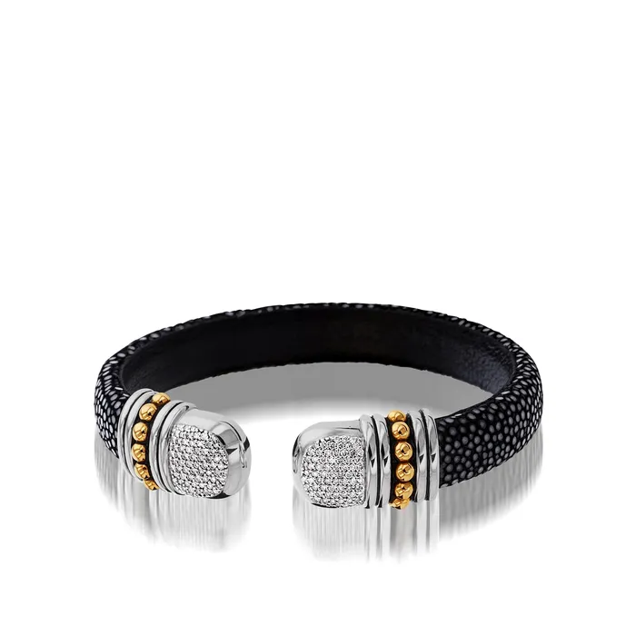 John Atencio Earrings Apollo Shagreen Cuff with Pave Diamonds