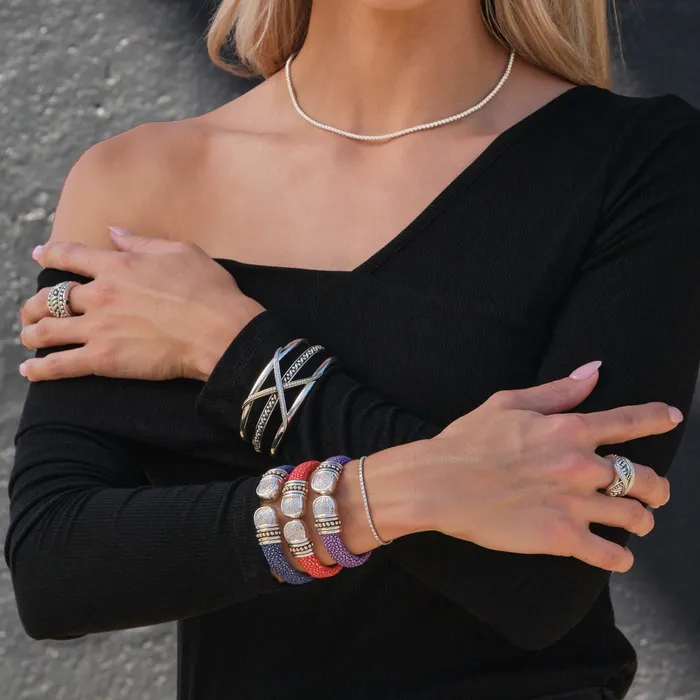 John Atencio Earrings Apollo Shagreen Cuff with Pave Diamonds