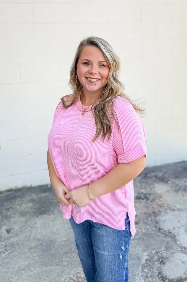 Jordan Crew Neck Ribbed Top Pink Zenana Earrings