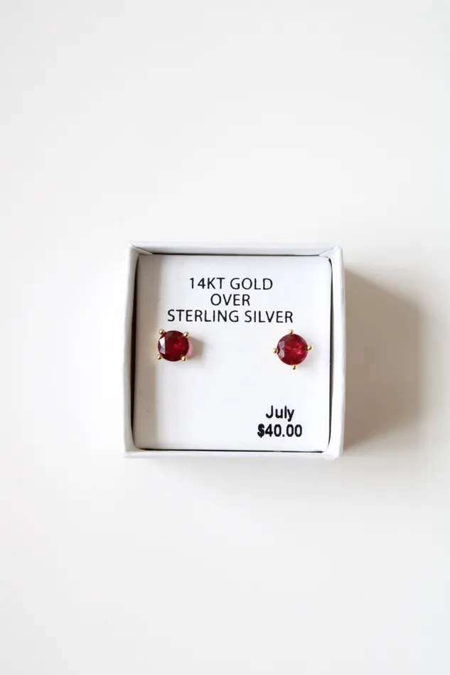 Jubilee Thrift Earrings 14KT Gold Over Sterling Silver Ruby Stud Earrings