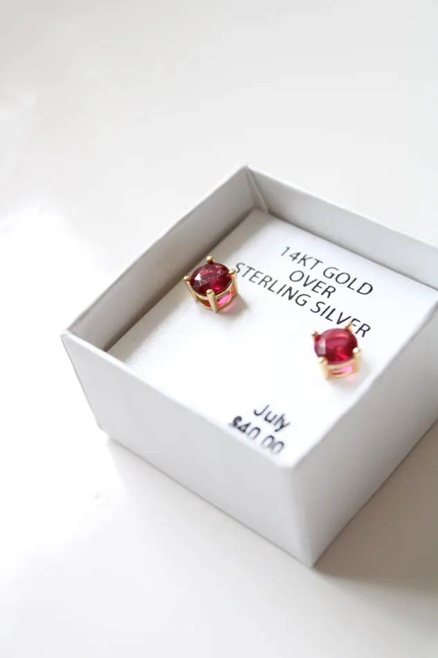Jubilee Thrift Earrings 14KT Gold Over Sterling Silver Ruby Stud Earrings