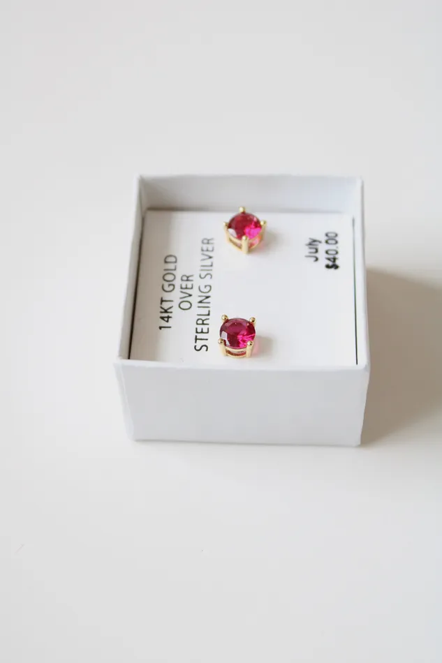 Jubilee Thrift Earrings 14KT Gold Over Sterling Silver Ruby Stud Earrings