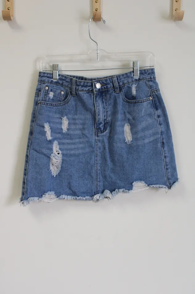 Jubilee Thrift Earrings Distressed Denim Mini Skirt L