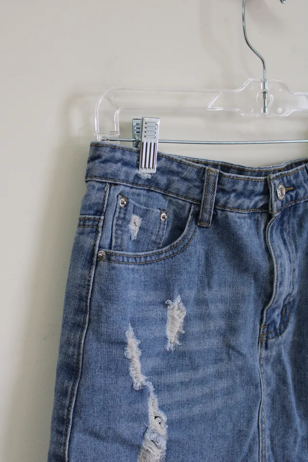 Jubilee Thrift Earrings Distressed Denim Mini Skirt L