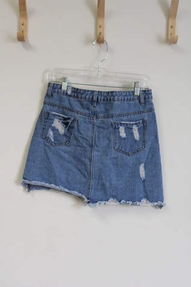 Jubilee Thrift Earrings Distressed Denim Mini Skirt L