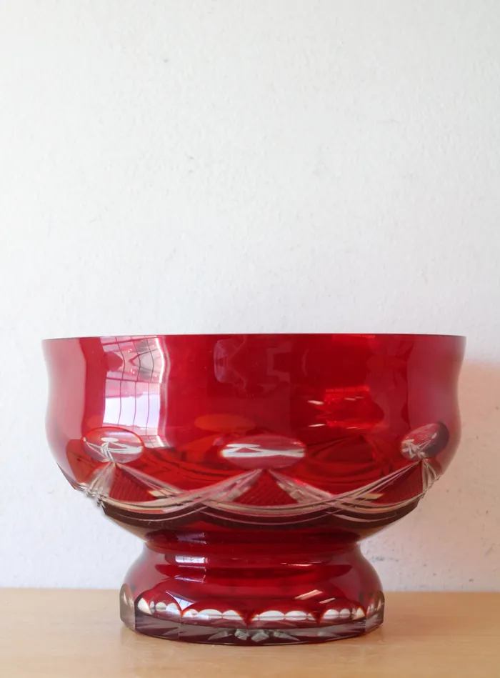 Jubilee Thrift Earrings Vintage USSR Czech Red Cut To Clear Glass Handmade Crystal Bowl Jubilee Thrift Earrings Vintage USSR Czech Red Cut To Clear Glass Handmade Crystal Bowl