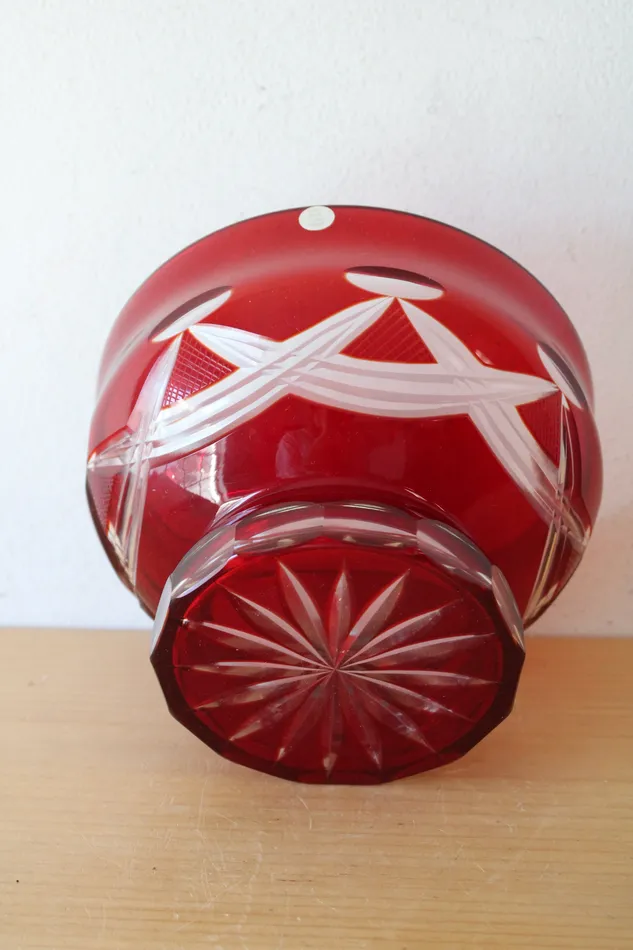 Jubilee Thrift Earrings Vintage USSR Czech Red Cut To Clear Glass Handmade Crystal Bowl