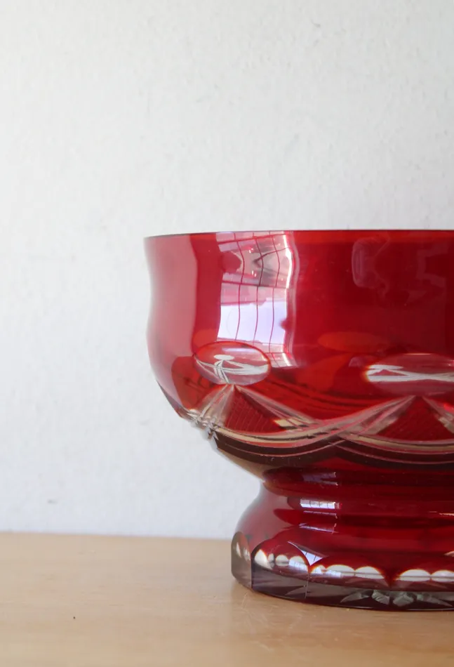 Jubilee Thrift Earrings Vintage USSR Czech Red Cut To Clear Glass Handmade Crystal Bowl