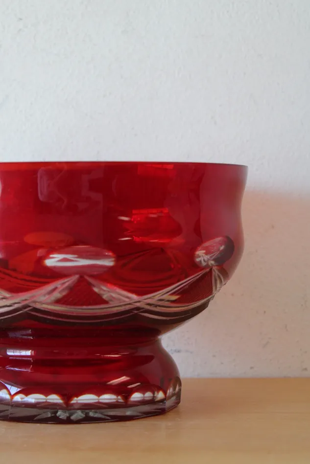 Jubilee Thrift Earrings Vintage USSR Czech Red Cut To Clear Glass Handmade Crystal Bowl