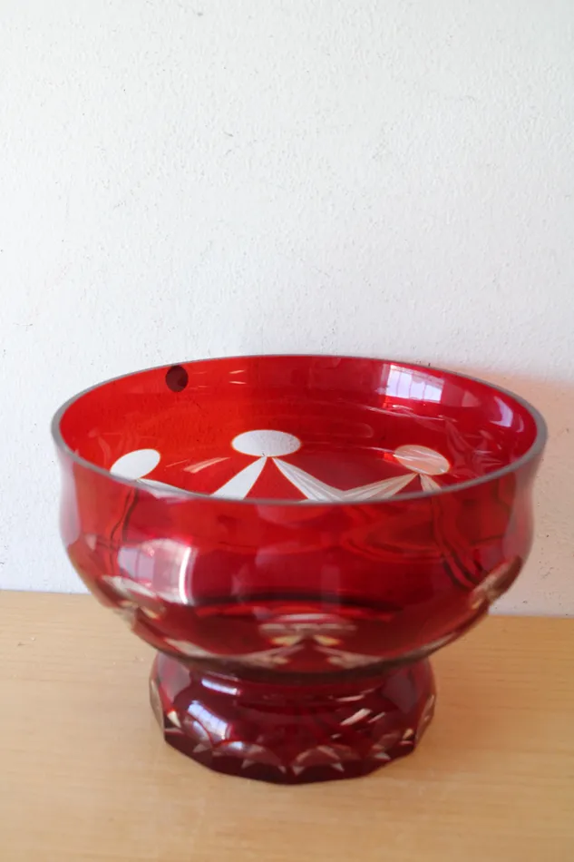 Jubilee Thrift Earrings Vintage USSR Czech Red Cut To Clear Glass Handmade Crystal Bowl