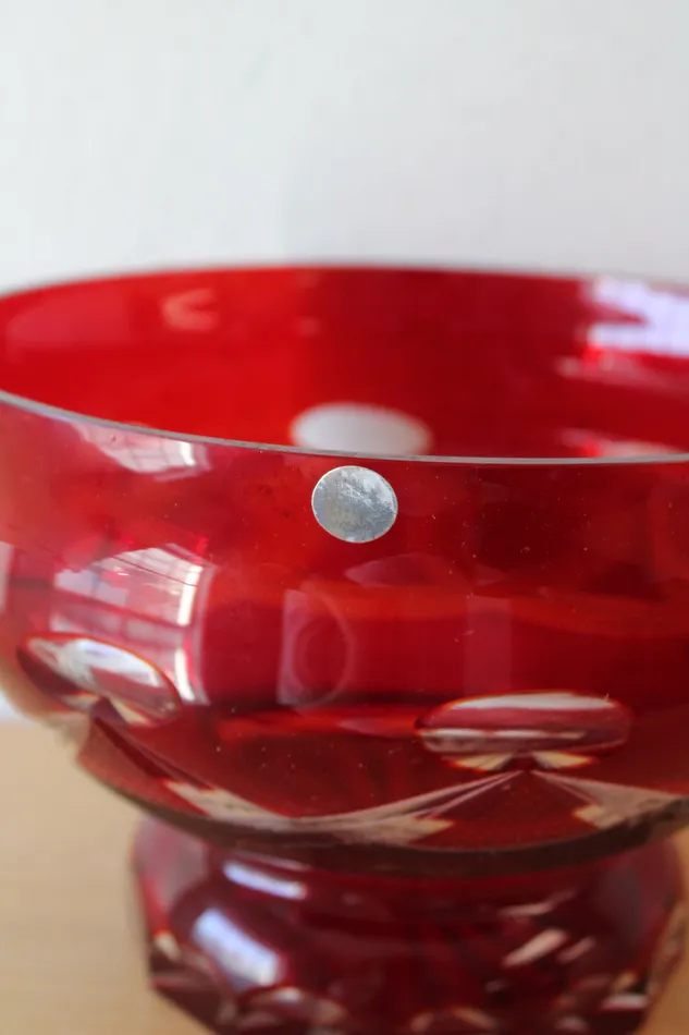 Jubilee Thrift Earrings Vintage USSR Czech Red Cut To Clear Glass Handmade Crystal Bowl