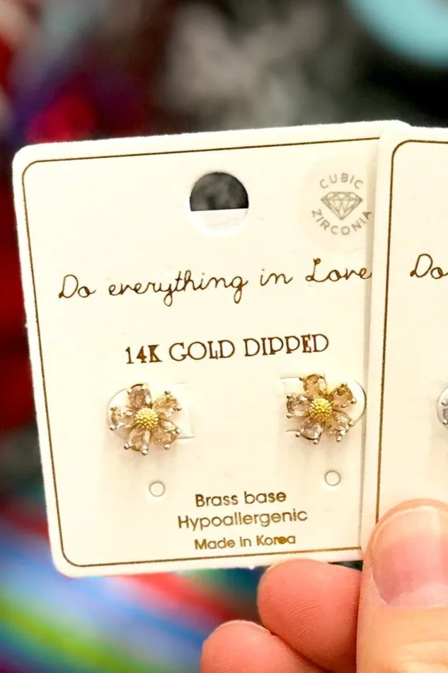Judson Dipped Cubic Zirconia Flower Stud Earrings Gold Earrings