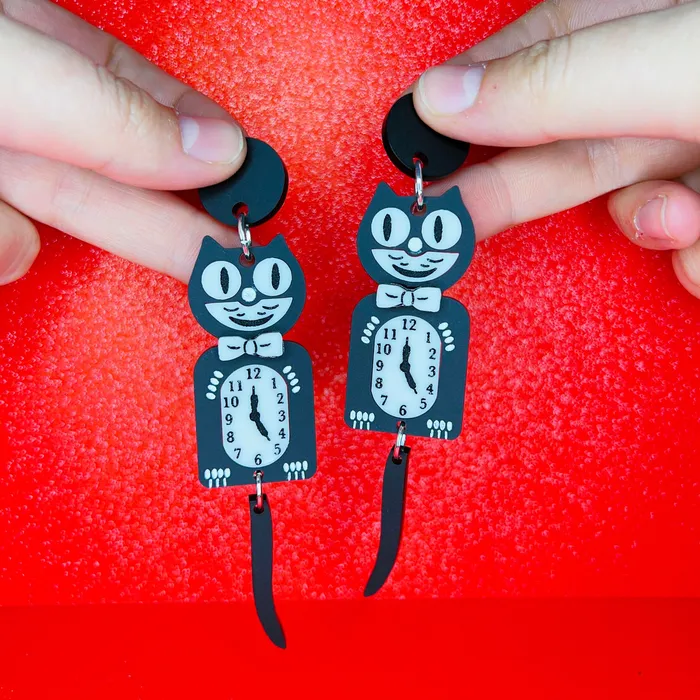 KGF Jewelry Earrings Black Cat Clock Acrylic Earrings Keychain Pin KGF Jewelry Earrings Black Cat Clock Acrylic Earrings Keychain Pin