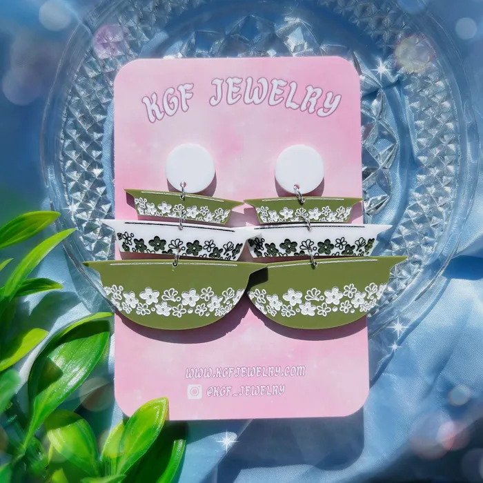 KGF Jewelry Earrings Spring Blossom Pyrex Bowls Acrylic Earrings Keychains