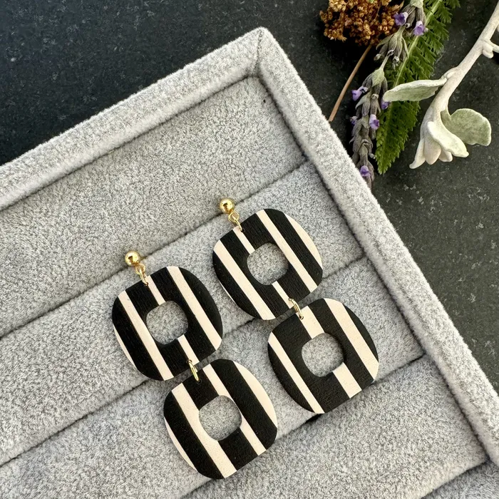 KIKI Black and Sand Striped Dangling Earrings Earrings