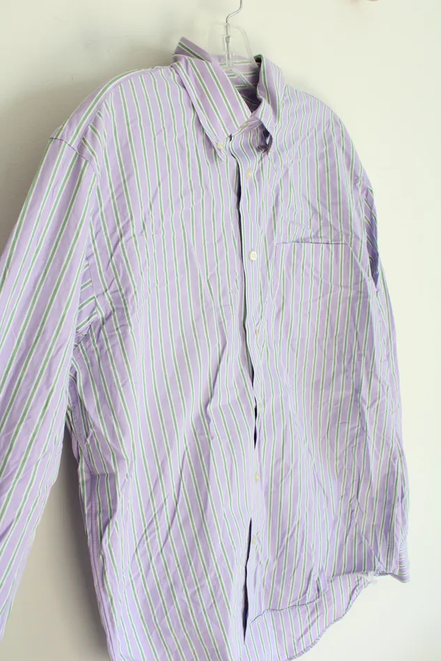Lands End Earrings Lands End Purple Green Striped Long Sleeved Button Down Shirt M 155 35