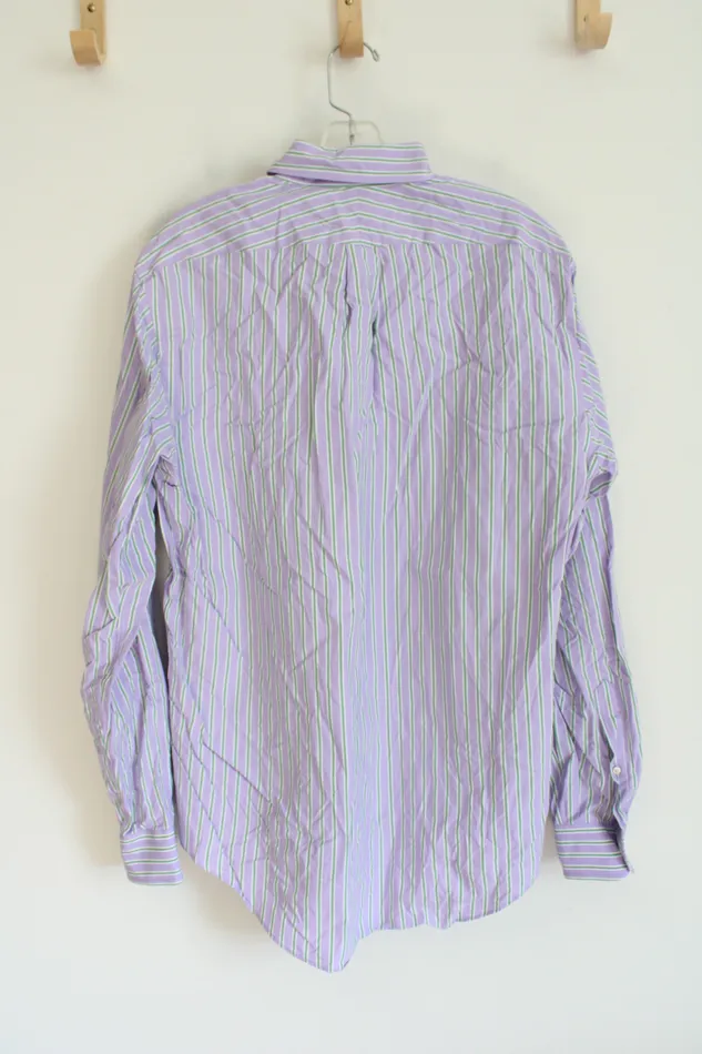 Lands End Earrings Lands End Purple Green Striped Long Sleeved Button Down Shirt M 155 35