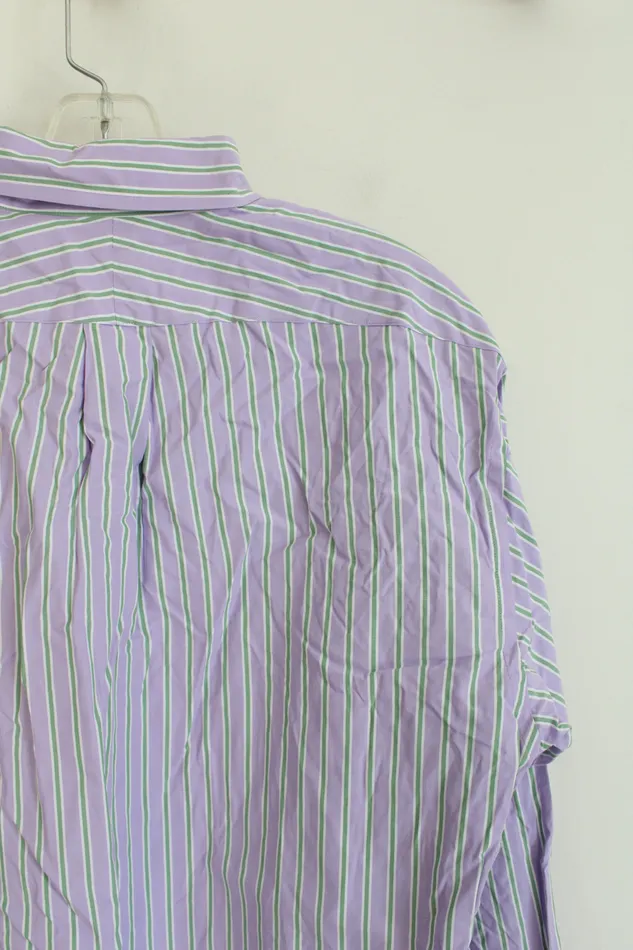 Lands End Earrings Lands End Purple Green Striped Long Sleeved Button Down Shirt M 155 35