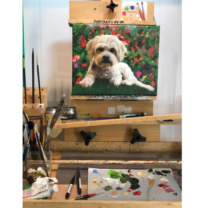 Lhasa Apso Poodle Mix Dog Oil Portrait Portraits by NC Earrings
