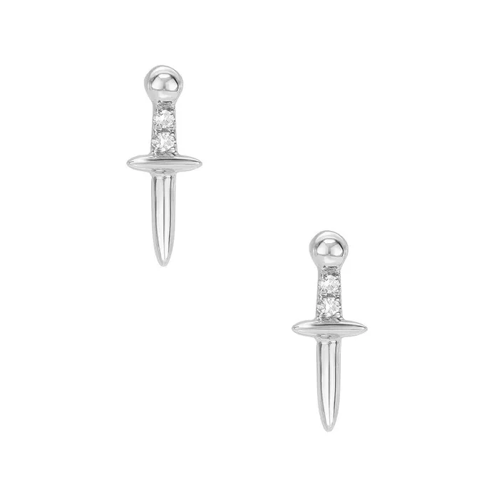 Liven Co Earrings Petite Dagger Post Earrings with Pave Diamonds White Gold