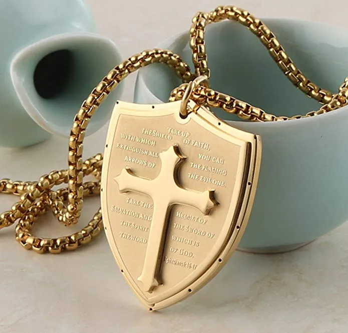 Lords Guidance Mens Christian Necklace br Armor of God Shield Necklaces