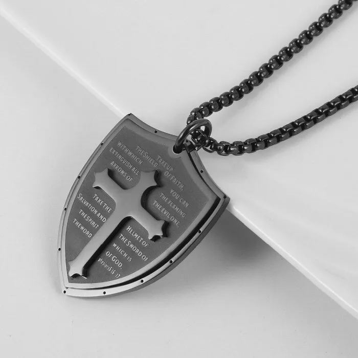 Lords Guidance Mens Christian Necklace br Armor of God Shield Necklaces