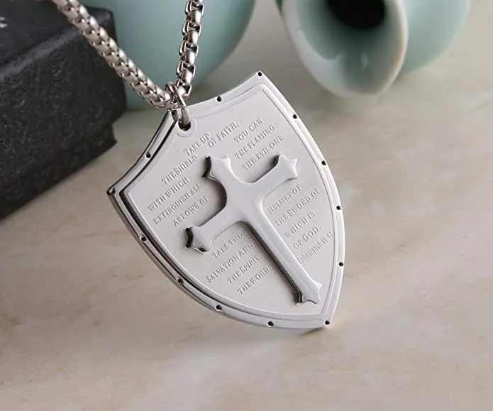 Lords Guidance Mens Christian Necklace br Armor of God Shield Necklaces