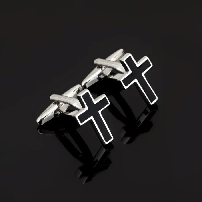Lords Guidance Necklaces Silver and Black Christian Cross Cufflinks