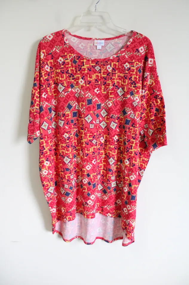 LuLaRoe LuLaRoe Pink Patterned Tunic Top XL Earrings