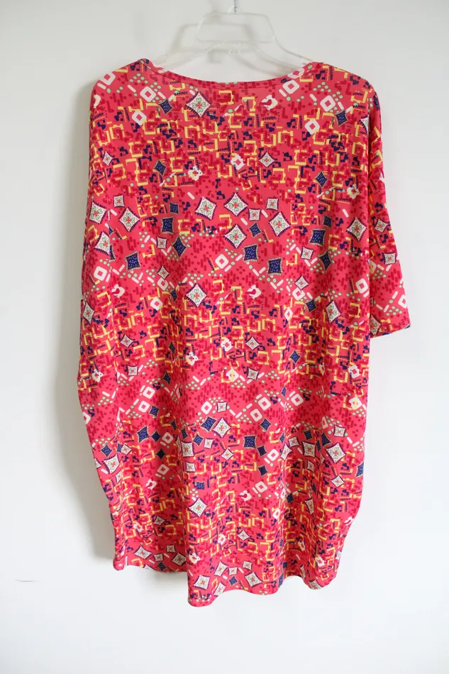 LuLaRoe LuLaRoe Pink Patterned Tunic Top XL Earrings