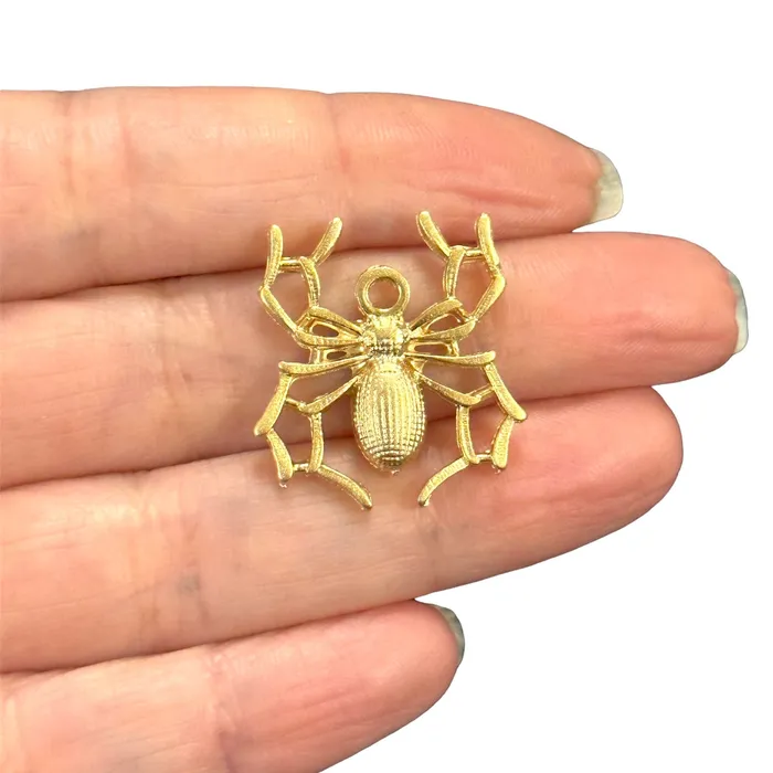 Matte Gold Plated Spider Charm Peppy Beads Earrings