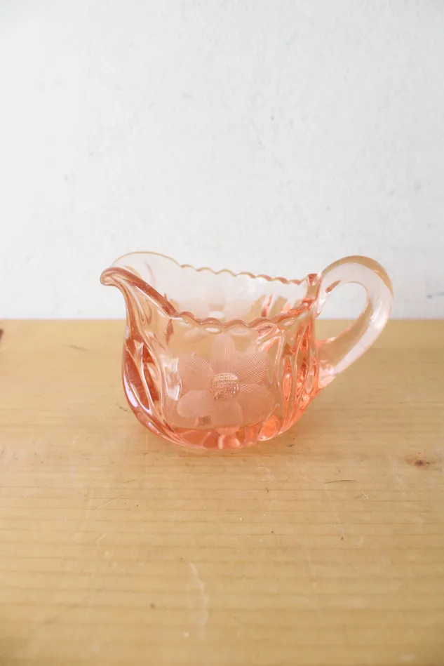McKee Earrings EAPG McKee 6 Petals Star Pink Depression Glass Creamer Sugar Toothpick Holder Set