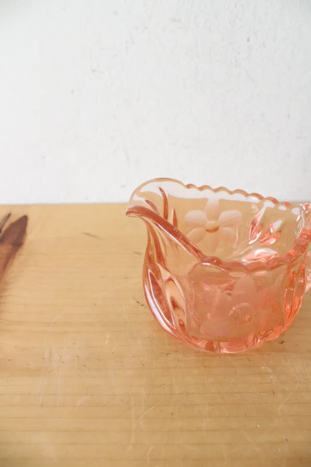 McKee Earrings EAPG McKee 6 Petals Star Pink Depression Glass Creamer Sugar Toothpick Holder Set