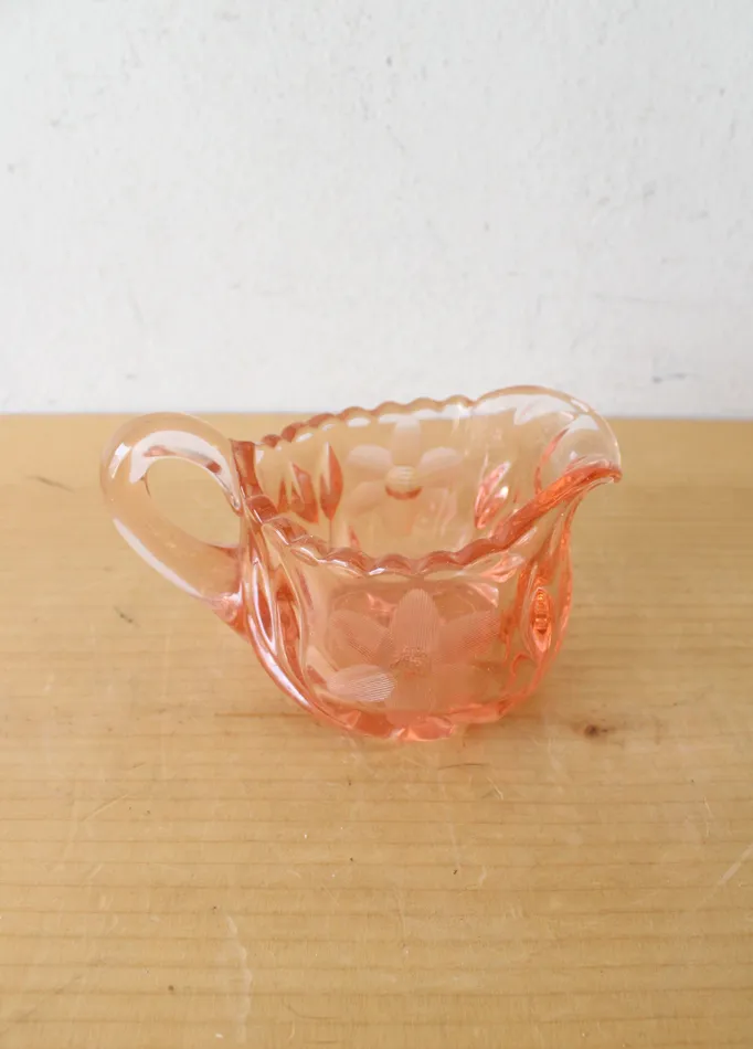 McKee Earrings EAPG McKee 6 Petals Star Pink Depression Glass Creamer Sugar Toothpick Holder Set