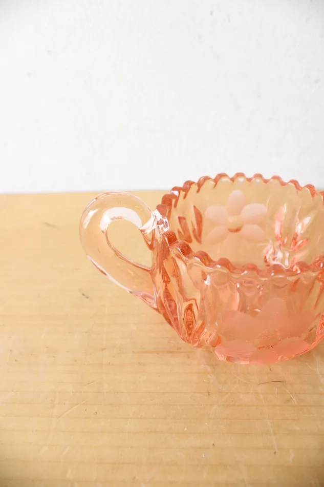 McKee Earrings EAPG McKee 6 Petals Star Pink Depression Glass Creamer Sugar Toothpick Holder Set