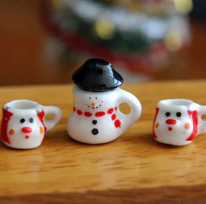 Miniatures by NC Earrings 112 Miniature Dollhouse Porcelain Mini Snowman Tea Pot and Cup Set Miniature Christmas Decoration Accessories Miniatures by NC Earrings 112 Miniature Dollhouse Porcelain Mini Snowman Tea Pot and Cup Set Miniature Christmas Decoration Accessories