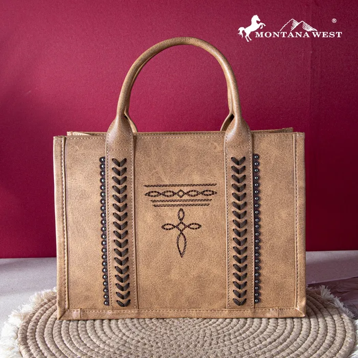 Montana West Whipstitch Concealed Carry Tote With Matching BiFold Wallet Brown MONTANA WEST Necklaces