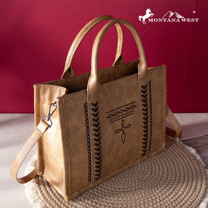 Montana West Whipstitch Concealed Carry Tote With Matching BiFold Wallet Brown MONTANA WEST Necklaces