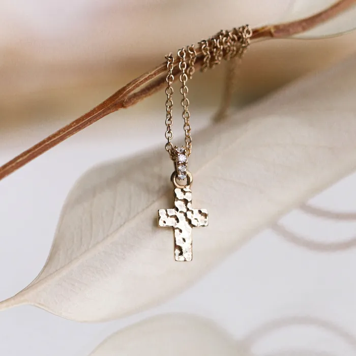 Necklaces Consider the Wldflwrs Small Hammered Cross Heritage Necklace Necklaces Consider the Wldflwrs Small Hammered Cross Heritage Necklace