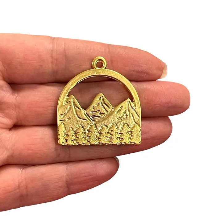Necklaces Peppy Beads 24Kt Matte Gold Plated Forest Moon Pendant