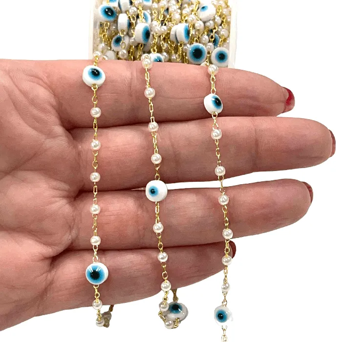 Necklaces Peppy Beads Evil Eye Rosary Chain 24Kt Gold Plated Rosary Chain