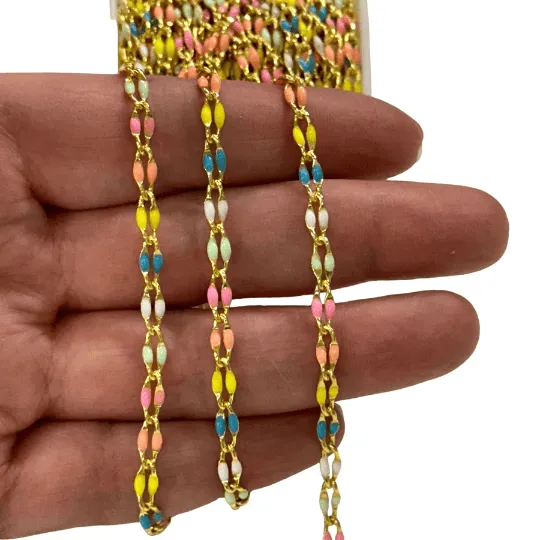 Necklaces Peppy Beads Neon Enamelled Gourmet Chain 24Kt Gold Plated Gourmet Chain Necklaces Peppy Beads Neon Enamelled Gourmet Chain 24Kt Gold Plated Gourmet Chain