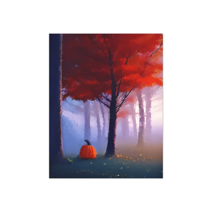 Necklaces Portraits by NC Pumpkin at the Edge of the Forest Satin Posters 300gsm Halloween Themed Art Print