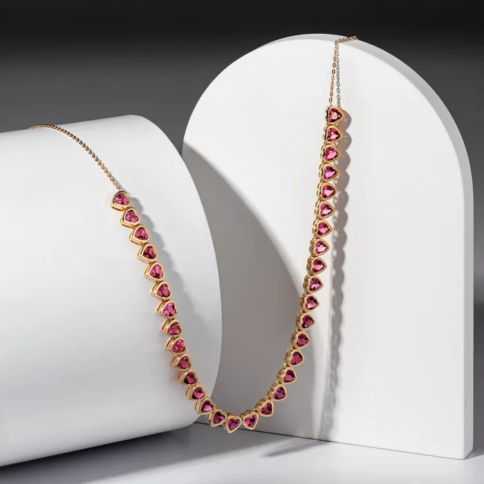 Necklaces RACHEL LYNN CHICAGO 18 Karat Yellow Gold Adjustable Pink Tourmaline Heart Tennis Necklace 1000cts 1600