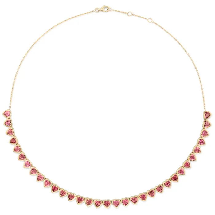 Necklaces RACHEL LYNN CHICAGO 18 Karat Yellow Gold Adjustable Pink Tourmaline Heart Tennis Necklace 1000cts 1600