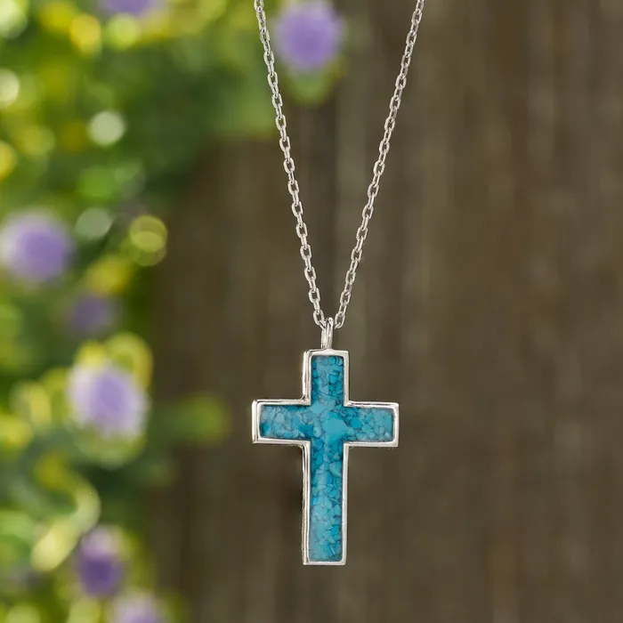 Necklaces Sterling Silver Turquoise Cross Necklace Chadds Ford Jewelry