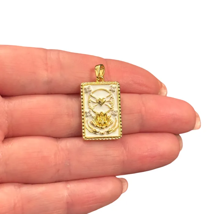 Necklaces The Lotus Tarot Pendant Waterproof 24Kt Gold Plated Stainless Steel CZ Pendant With Attached Bail Peppy Beads Necklaces The Lotus Tarot Pendant Waterproof 24Kt Gold Plated Stainless Steel CZ Pendant With Attached Bail Peppy Beads