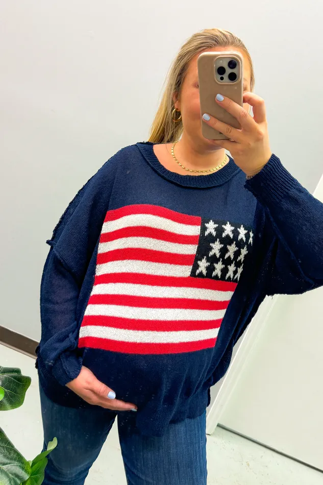 Necklaces White Birch Color Me America Sweater Navy