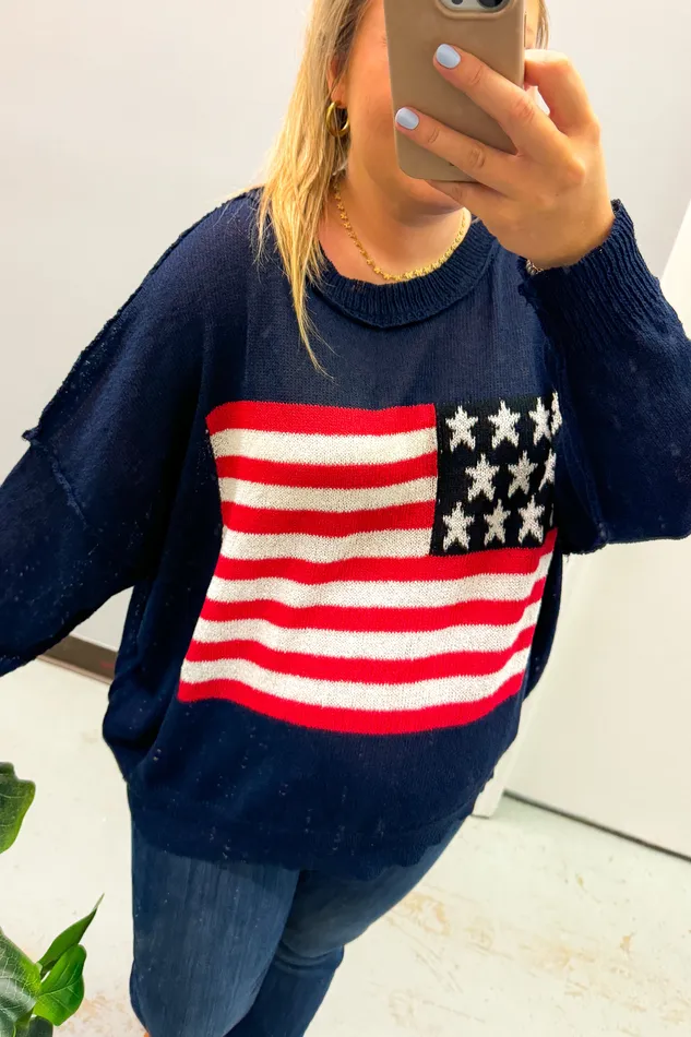 Necklaces White Birch Color Me America Sweater Navy