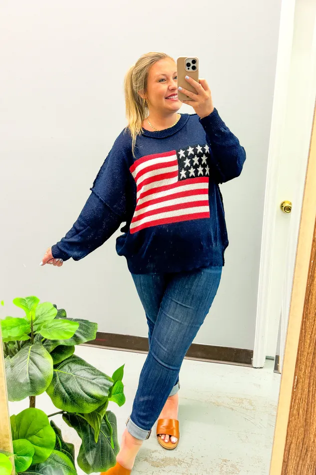 Necklaces White Birch Color Me America Sweater Navy